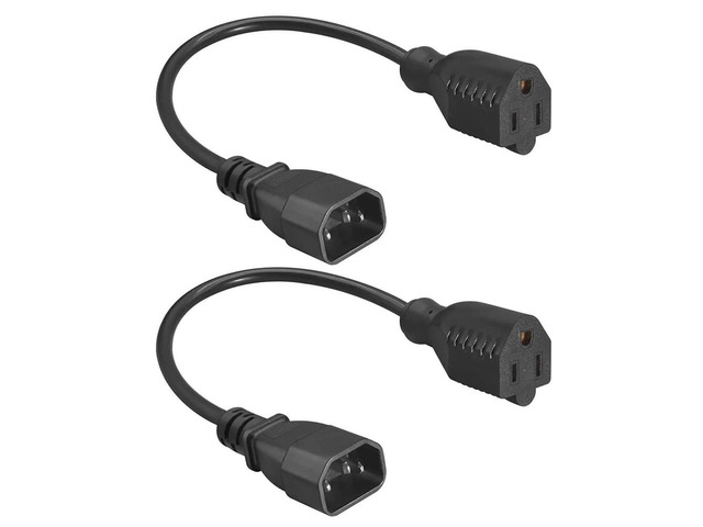 [2-PACK] C14 to 5-15R Short Power Cord Plug, IEC320 C14 to US 3 Prong NEMA 5-15R Female...