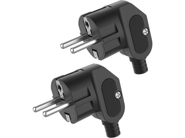 (2 Pack) EU 16A Schuko French Korea 4.8mm Pin DIY Rewireable Power Plug,Europlug Receptacles,Cee7 Adapter, European travel plug adapter (Black)