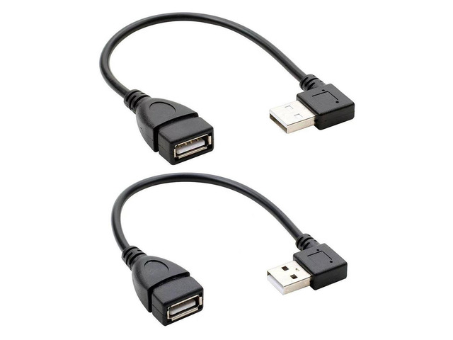 (2 Pack) 90 Degree Left & Right Angled USB 2.0 A Male to USB Female Extension Adapter C...