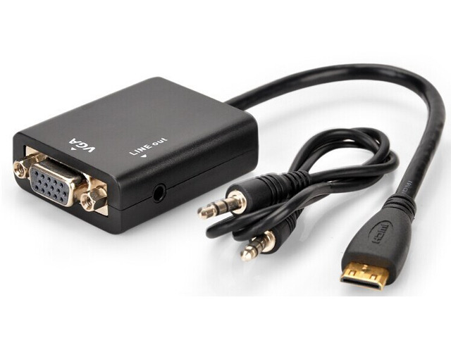1080p Mini-HDMI Male to VGA Video Female M/F Converter adapter Cable with Audio Cable (3.5mm,Black)