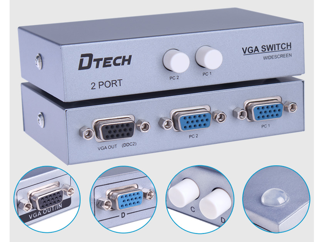DTECH DT-7032 VGA switch 2*1 computer display VGA interface converter,VGA switcher binary computer monitor connected to a converter switch Lynx