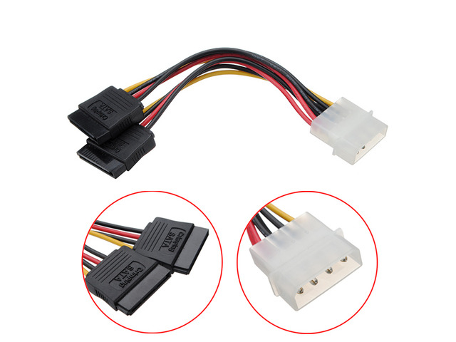 2PCS 4-Pin IDE Molex to 2 Serial ATA SATA Y Splitter Hard Drive Power Adapter Cable