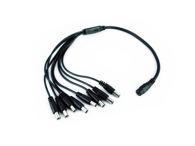 2 Pack DC power connector Splitter 8 way DC Power Splitter Cable 1 male to 8 Female dc power plug DC Connector for CCTV Camera 5.5mm / 2.1mm