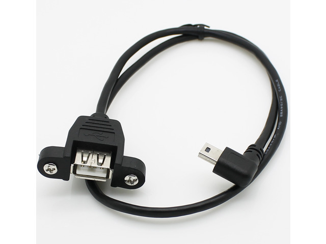 USB A Female Panel Mount Screw holes To Mini USB 5P Male Extension 90 degree cable,Mini...