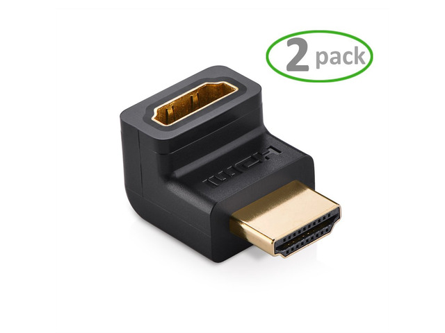 Ugreen (2 Pack) 90 Degree HDMI converter adapter, High Speed gold-plated HDMI Port Saver Male to Female Adapter Right Angled 90 Degree (20110 )