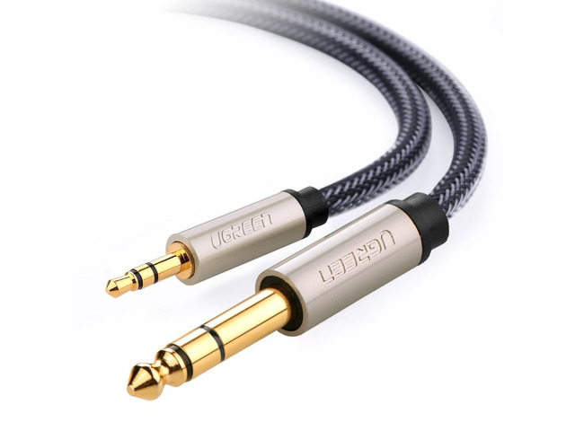 Gold Plated 3.5mm 1/8' Male to 6.35mm 1/4' Male TRS Stereo Audio Cable with Zinc Alloy Housing and Nylon Braid for iPod, Laptop,Home Theater...