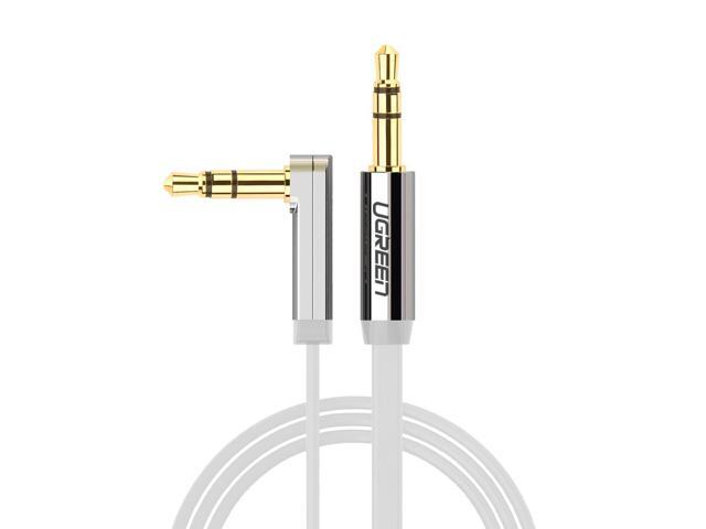 (1.5ft/0.5m) 3.5mm Auxiliary Audio Flat Cable 90 Degree Right Angle Compatible for iPhone, iPad or Smartphones, Tablets, Media Players White ...