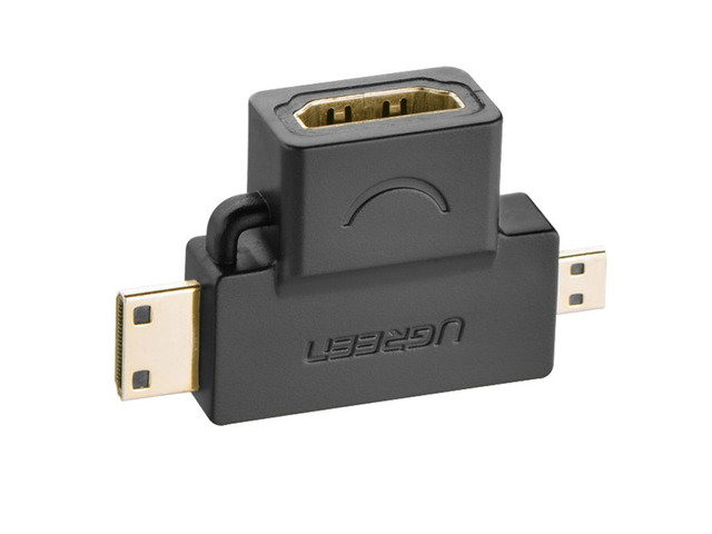 Ugreen 2-in-1 Mini HDMI and Micro HDMI Male to HDMI Female Adapter Gold Plated for Smartphones, Tablets and Cameras etc (20144)