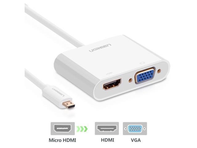 2-in-1 Active Micro HDMI to HDMI VGA Video Converter Adapter with 3.5mm Audio Jack and Micro-USB Power for Ultrabooks, Tablets, Smartphones,...