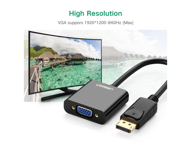DP to VGA, Displayport DP to VGA Male to Female Cable Adapter Gold Plated, Support 1080p Black 20415