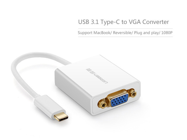 USB-C to VGA Adapter,USB 3.1 Type C USB-C to VGA Male Adapter for Apple Macbook 12inch and Google Chromebook Pixel (white,40274)