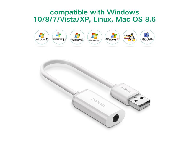 Ugreen USB Sound Adapter, USB External Sound Audio Adapter with 3.5mm Stereo for Headse...
