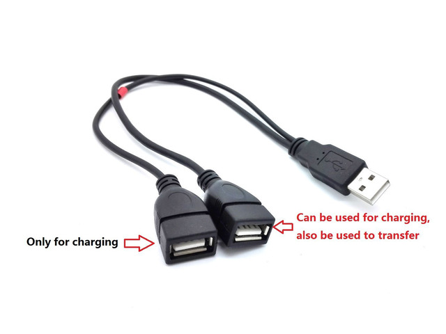 Tekit USB 2.0 A Male Plug to 2 Dual USB A Female jack Y Splitter Hub Adapter Cable,The red marked cable is just for charging; Another is Charging...