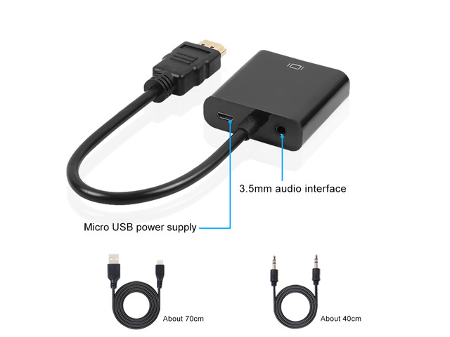 HDMI to VGA Adapter with audio &Power supply cable,HDM Male To VGA Famale Converter Adapter 1080P Digital to Analog Video Audio For PC Laptop Tablet