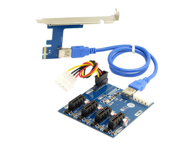PCI-e Express 1x to 4 Port 1x Switch Multiplier Splitter Hub Riser Card with USB 3.0 Cable