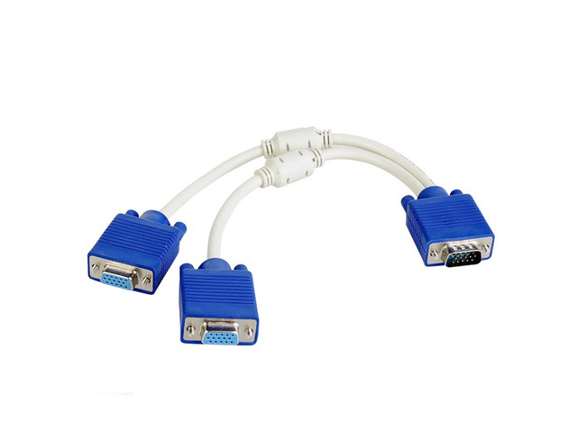 RGB VGA SVGA Male to 2 VGA two HDB15 Female Splitter Adapter extension Cable w/ core VGA splitter adaptor connector converter (20cm/0.6ft)