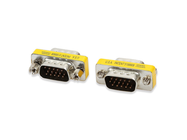 2 Pack HD15 VGA Male to Male M/M Mini Gender Changer,VGA HD15 Slimline Gender Changer - M/M for PC