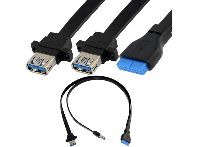 2 Port USB 3.0 A Female Screw Panel Mount to Motherboard 20 Pin Flat Cable Cord,2 x USB...