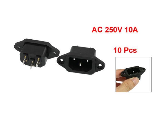 (10 Pack) Screw Mount 3 Pins IEC320 C14 Inlet Power Plug Socket AC 250V 10A, IEC320 C14 Male 3Pin Panel Mounting Power Inlet Socket SA177 P40