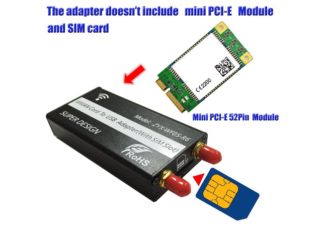 Tekit PCI-E Mini PCI-Express to USB Adapter With SIM Card Slot & antenna for WWAN/LTE M...