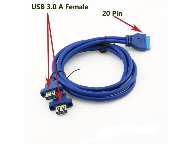 Tekit USB3.0 Dual Port USB 3.0 Female Screw Mount Panel Type to Motherboard 20Pin 20p C...