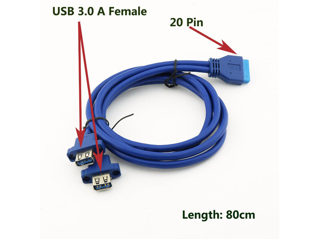 Tekit USB3.0 Dual Port USB 3.0 Female Screw Mount Panel Type to Motherboard 20Pin 20p C...