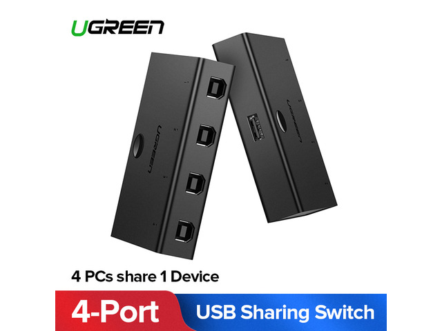 UGREEN USB 2.0 Sharing Switch 4 Port USB Peripheral Switcher Adapter Box Hub 4 PCs Shar...