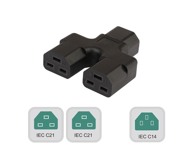 C14 to Dual C21, IEC 320 C14 Male to Dual 2 C21 Female Splitter Power Adapter, IEC 3Pro...