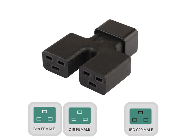 C20 to Dual C19, IEC 320 C20 Male to Dual C19 Female Y Splitter Power Converter Travel:...