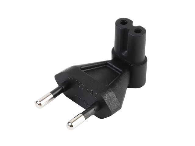 Tekit European 2 Pin to C7 Non Polarized Electrical Adapter, 2 Prong Euro CEE7/16 Plug to IEC C7 Elbow Plug Power Converter Travel Plug Adapter