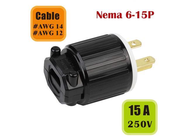 Tekit NEMA 6-15P Male Plug,Industrial Grade 15A 250V Straight Blade Plug, 60Hz, 2-Pole, 3-Wire, NEMA 6-15P Locking Plug,Generator Plug,Wiring Plug...