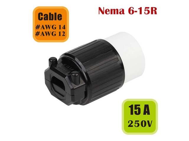 Tekit NEMA 6-15R Female Cord Connector,Industrial Grade 15A 250V Straight Blade Cord Adapter, 60Hz, 2-Pole, 3-Wire, Industrial Grade Straight Blade...