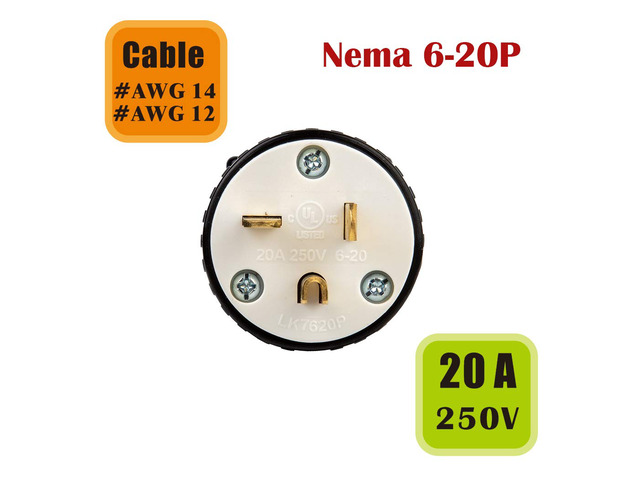 Tekit NEMA 6-20P Male Plug,Industrial Grade 20A 250V Straight Blade Plug, 60Hz, 2-Pole, 3-Wire, NEMA 6-20P Locking Plug,Generator Plug,Wiring Plug...