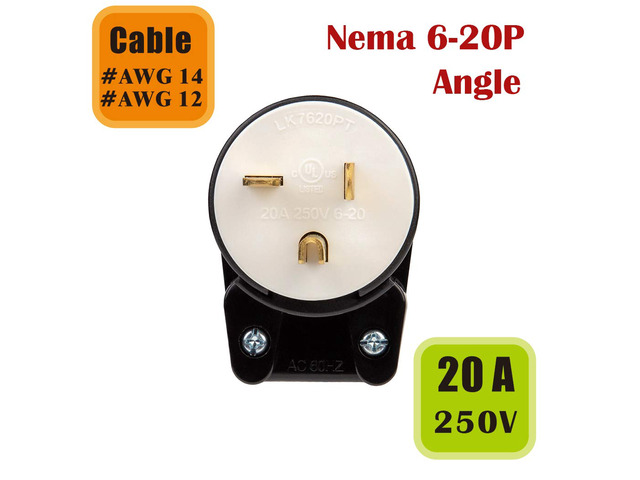 Tekit NEMA 6-20P Male Angled Plug,Industrial Grade 20A 250V Straight Blade 90 Degree An...