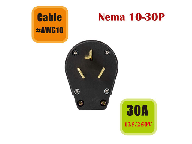 Tekit NEMA 10-30P Straight Blade Angle Plug Wiring,NEMA 10-30P 3 Pole Industrial Power Cable Converter Male Wire Connector Plug,30A 125V/250V,NEMA...