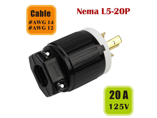 Tekit Industrial Grade 20A 125V Locking Plug, NEMA L5-20P, 2P, 3W,Grounding (L5-20P)