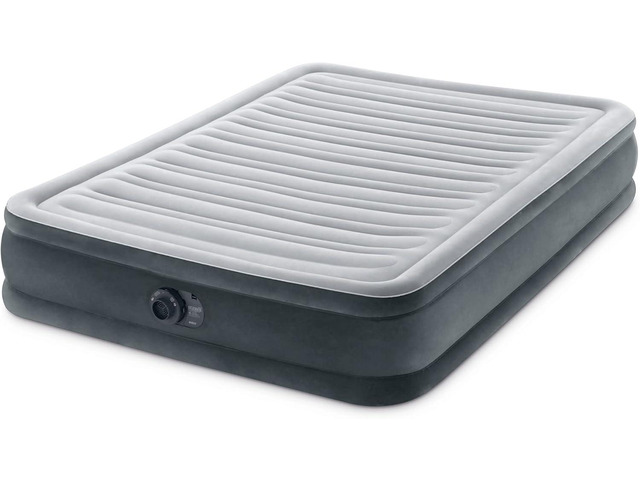 Intex Mid-Rise Adult's Waterproof Portable Air Mattress for Travel, Grey, Full
