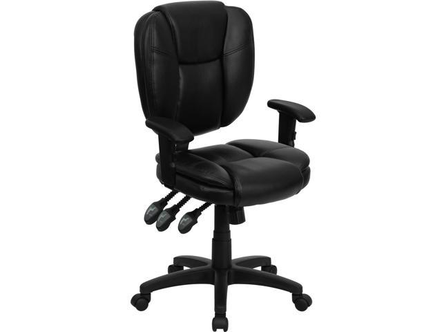 Photos - Computer Chair Flash Furniture Mid-Back Black Leather Multifunction Ergonomic Swivel Task Chair with Pill 