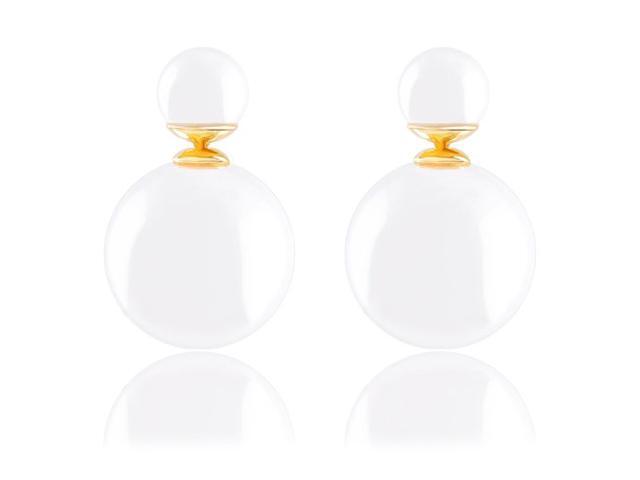 18k Yellow Gold Plated White Shell Pearl Reversible Stud Earrings (15-15.5mm)