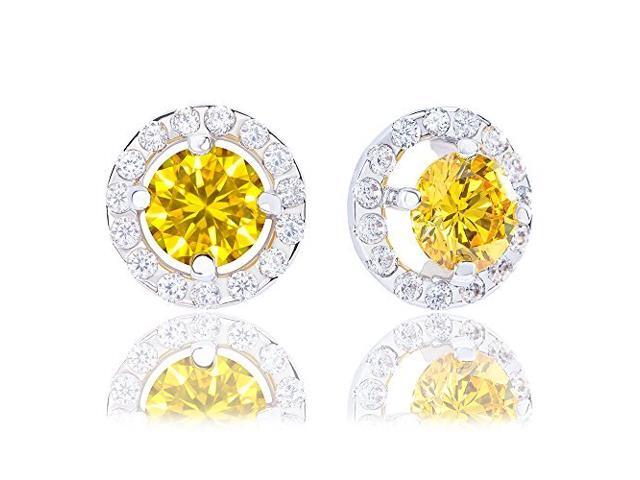 18k Gold Plated Illusion Solitaire Cubic Zirconia Halo Stud Earrings (2.25 carats)