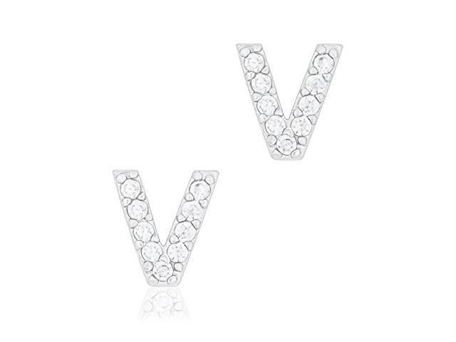 18k White Gold Plated 'V' Shaped Victory Cubic Zirconia Stud Earrings by Orrous & Co.