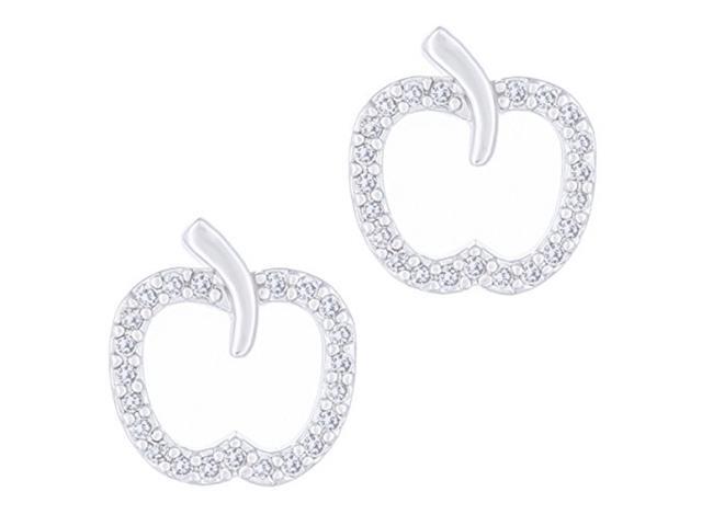 18k White Gold Plated Cubic Zirconia Apple Stud Earrings by Orrous & Co
