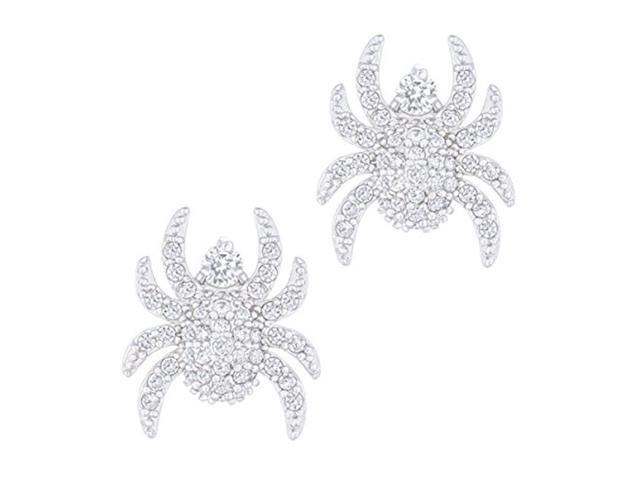 18k White Gold Plated Cubic Zirconia Spider Stud Earrings by Orrous & Co.