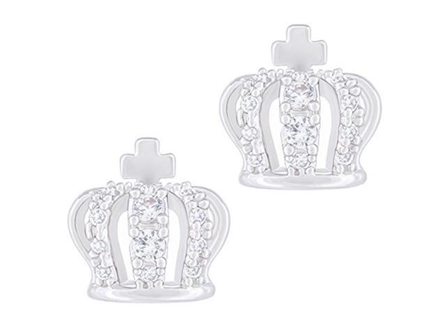 18k White Gold Plated Cubic Zirconia Crown Stud Earrings by Orrous & Co
