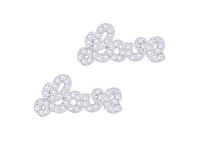 18k White Gold Plated Cubic Zirconia 'Love' Stud Earrings by Orrous & Co.