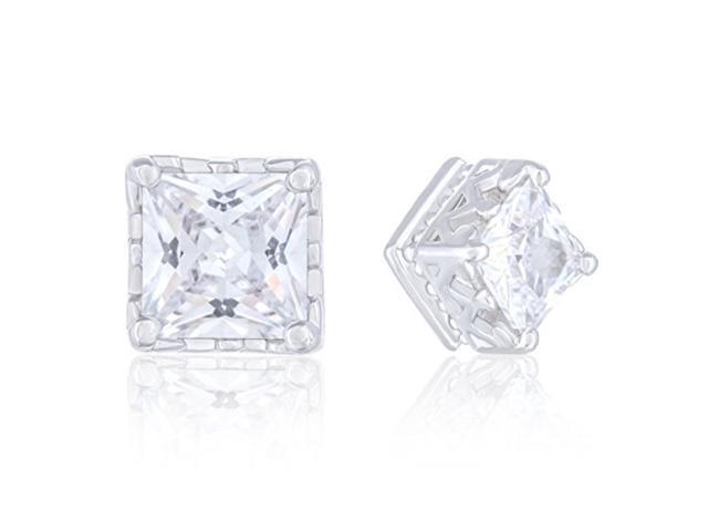 18k White Gold Plated Cubic Zirconia Solitaire Square Cubic Stud Earrings (2.00 carats) by Orrous & Co.