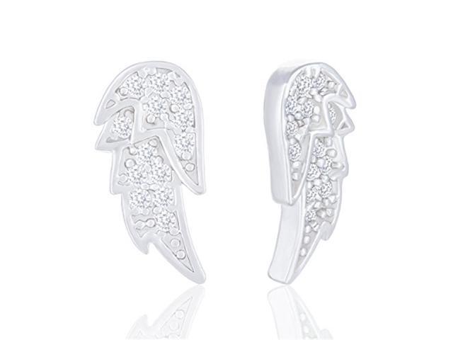 18k White Gold Plated Cubic Zirconia Angel Wings Stud Earrings by Orrous & Co.