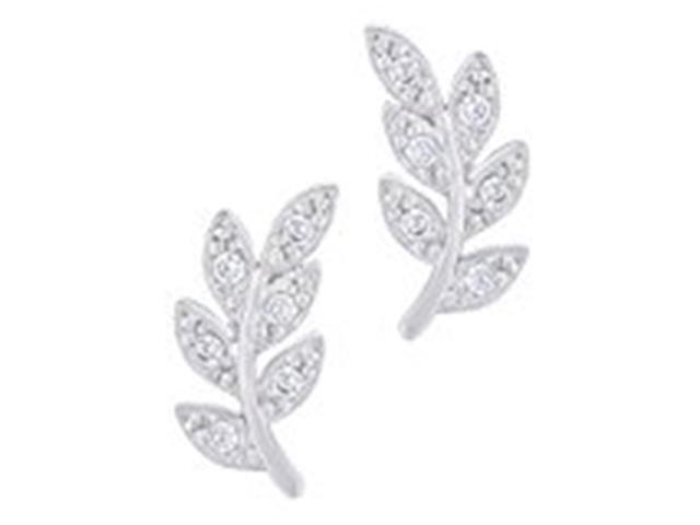 18k White Gold Plated Beautiful Leaf Stud Earrings by Orrous & Co