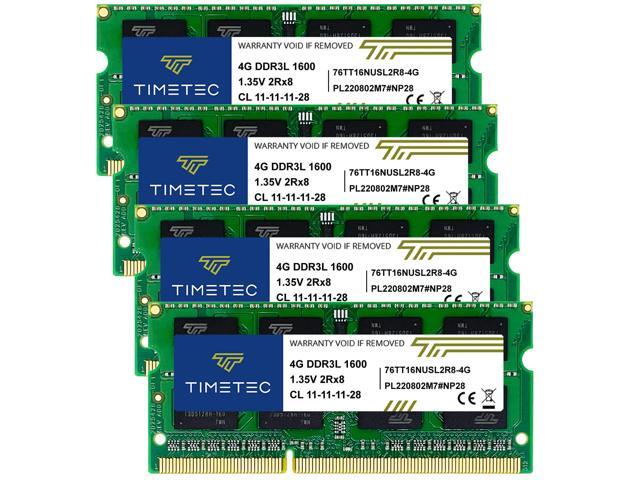 Timetec 16GB KIT(4x4GB) DDR3L / DDR3 1600MHz PC3L-12800 / PC3-12800 Non-ECC Unbuffered 1.35V / 1.5V CL11 2Rx8 Dual Rank 204 Pin SODIMM Laptop...