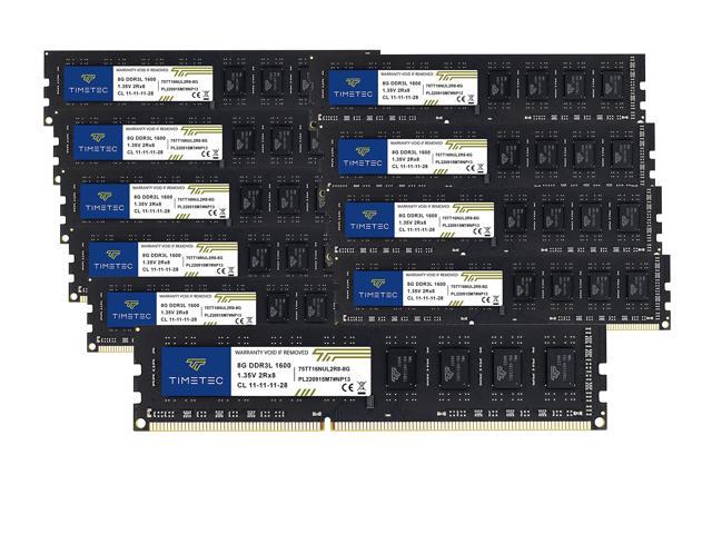 Timetec 80GB KIT(10x8GB) DDR3L / DDR3 1600MHz (DDR3L-1600) PC3L-12800 / PC3-12800 Non-ECC Unbuffered 1.35V/1.5V CL11 2Rx8 Dual Rank 240 Pin UDIMM...